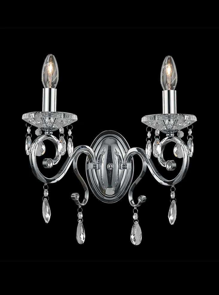 Modern 2 Light Wall Bracket with Crystal Glass Candle Pans | Washington Lighting and Interiors Modern 2 Light Wall Bracket with Crystal Glass Candle Pans | Washington Lighting and Interiors