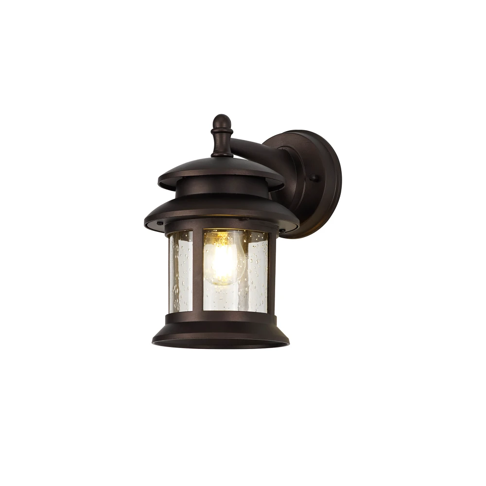 Graham Down Round Wall Lamp 1 X E27 Ip44 Antique Bronzeclear Seeded Glass 2yrs Warranty | Washington Lighting and Interiors Graham Down Round Wall Lamp 1 X E27 Ip44 Antique Bronzeclear Seeded Glass 2yrs Warranty | Washington Lighting and Interiors