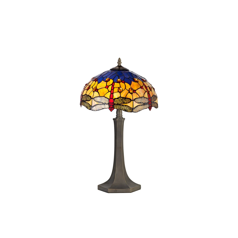 Hillview 2 Light Octagonal Table Lamp E27 with 40cm Tiffany Shade Blueorangecrystalaged Antique Brass | Washington Lighting and Interiors Hillview 2 Light Octagonal Table Lamp E27 with 40cm Tiffany Shade Blueorangecrystalaged Antique Brass | Washington Lighting and Interiors