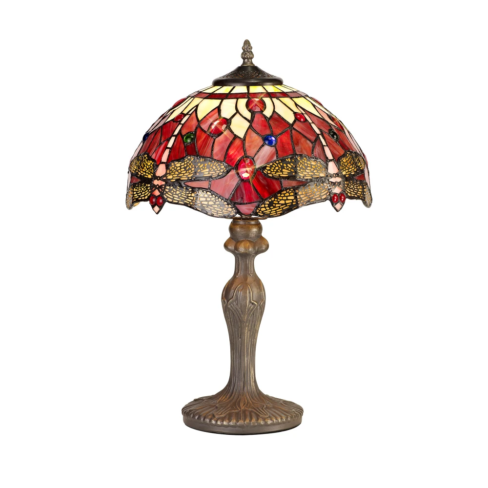 Hillview 1 Light Curved Table Lamp E27 with 30cm Tiffany Shade Purplepinkcrystalaged Antique Brass | Washington Lighting and Interiors Hillview 1 Light Curved Table Lamp E27 with 30cm Tiffany Shade Purplepinkcrystalaged Antique Brass | Washington Lighting and Interiors