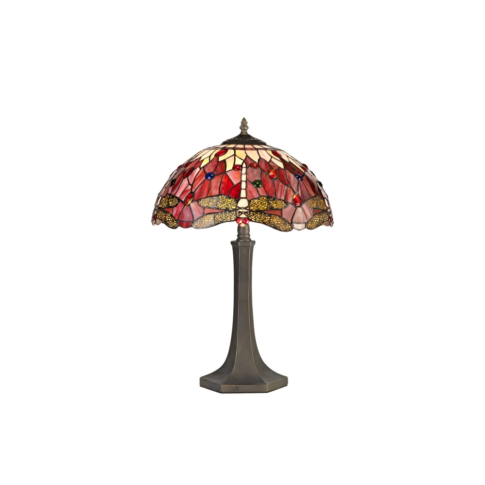 Hillview 2 Light Octagonal Table Lamp E27 with 40cm Tiffany Shade Purplepinkcrystalaged Antique Brass | Washington Lighting and Interiors Hillview 2 Light Octagonal Table Lamp E27 with 40cm Tiffany Shade Purplepinkcrystalaged Antique Brass | Washington Lighting and Interiors