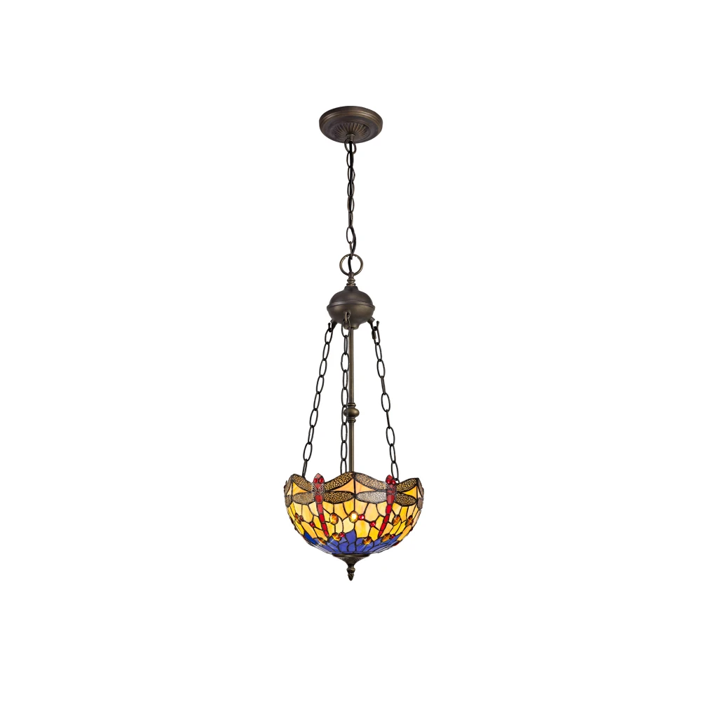 Hillview 2 Light Uplighter Pendant E27 with 30cm Tiffany Shade Blueorangecrystalaged Antique Brass | Washington Lighting and Interiors Hillview 2 Light Uplighter Pendant E27 with 30cm Tiffany Shade Blueorangecrystalaged Antique Brass | Washington Lighting and Interiors