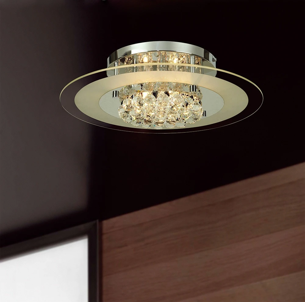 Chrome Round Ceiling 6 Light with Glass Haylo and Crystal | Washington Lighting and Interiors Chrome Round Ceiling 6 Light with Glass Haylo and Crystal | Washington Lighting and Interiors