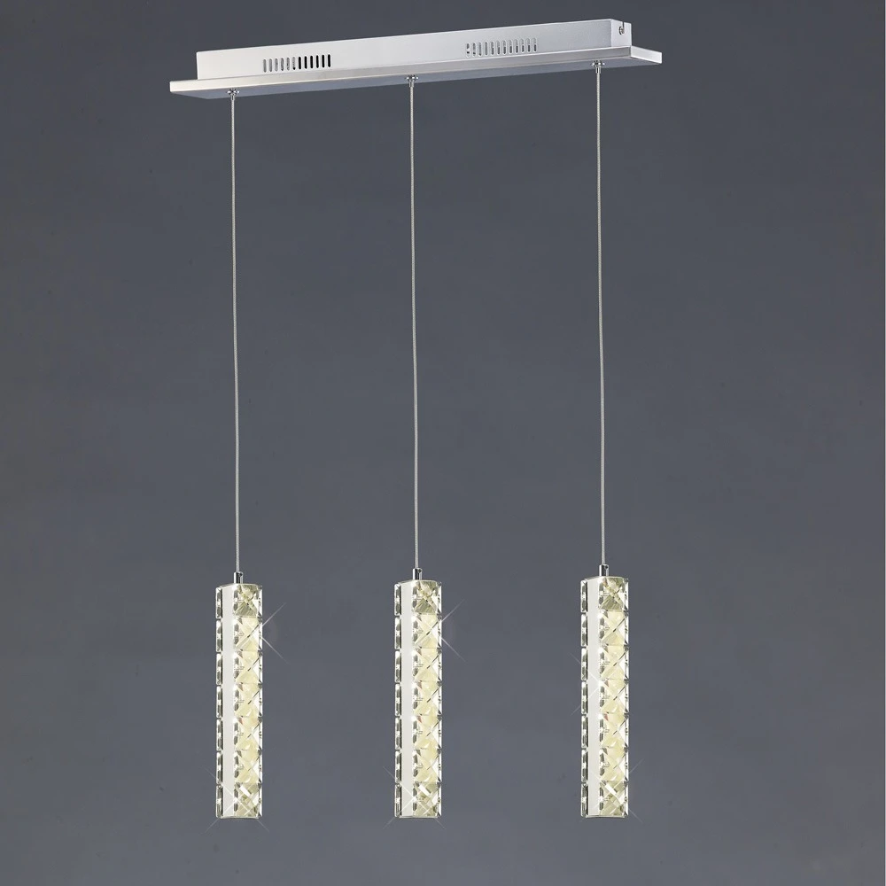 Pendant 3 Drop Led 3600k 3 X 3w Chromecrystal | Washington Lighting and Interiors Pendant 3 Drop Led 3600k 3 X 3w Chromecrystal | Washington Lighting and Interiors