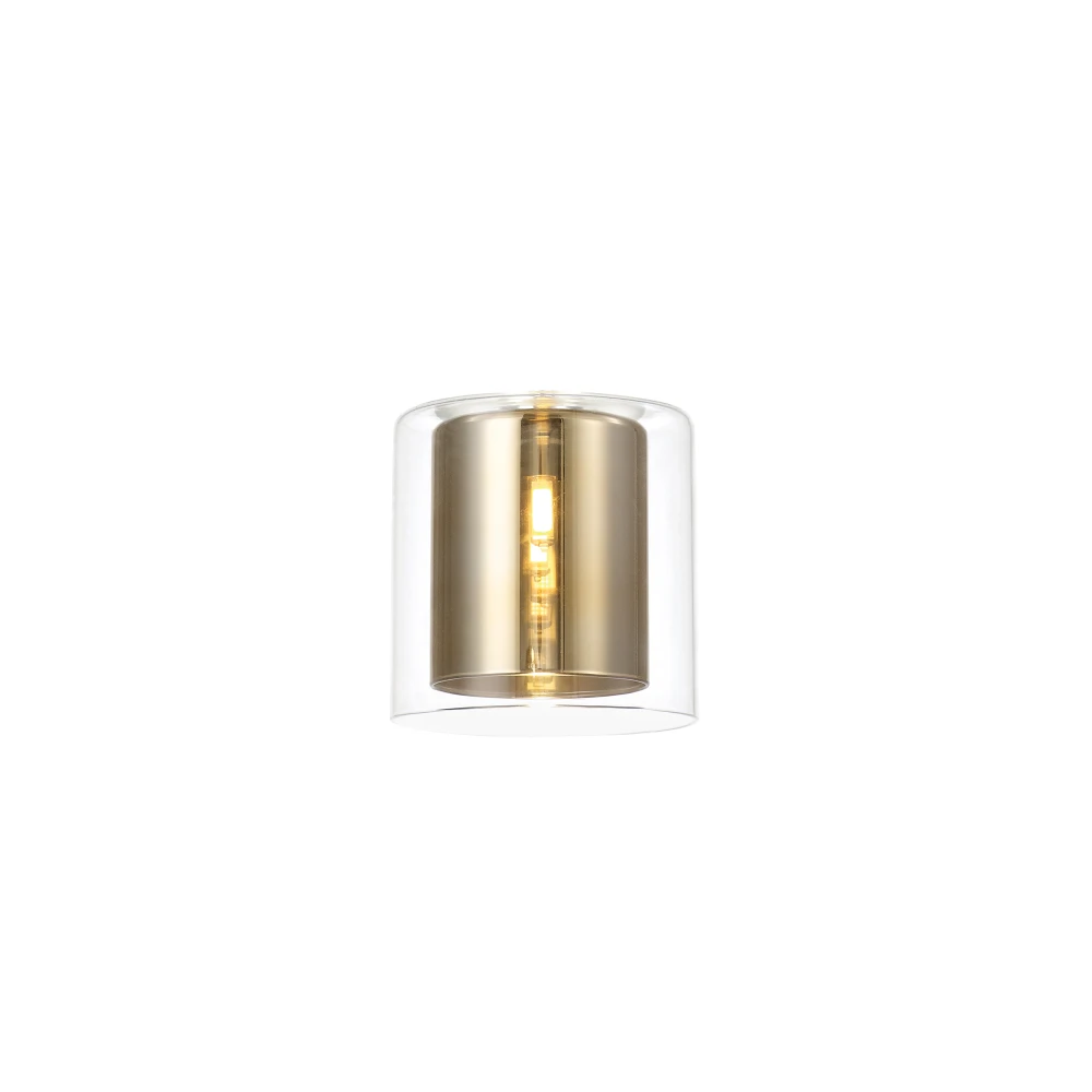 Irving 140x140mm Medium Cylinder Clear Outer and Gold Inner Glass Shade | Washington Lighting and Interiors Irving 140x140mm Medium Cylinder Clear Outer and Gold Inner Glass Shade | Washington Lighting and Interiors