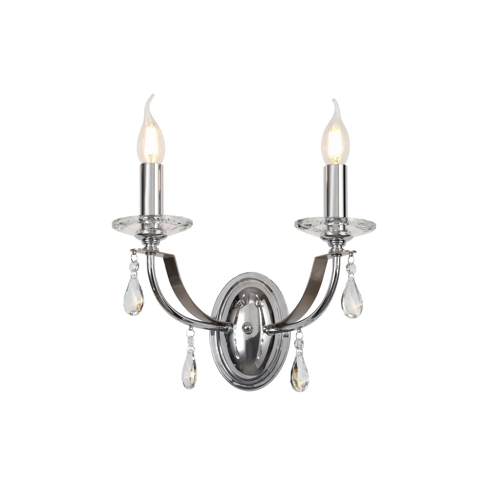 Kennedy Wall Lamp 2 Light E14 Polished Chromesatin Nickelclear Crystal | Washington Lighting and Interiors Kennedy Wall Lamp 2 Light E14 Polished Chromesatin Nickelclear Crystal | Washington Lighting and Interiors