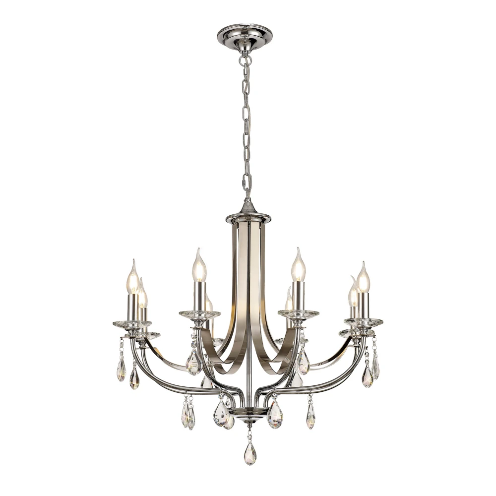 Kennedy Pendant 8 Light E14 Polished Chromesatin Nickelclear Crystal | Washington Lighting and Interiors Kennedy Pendant 8 Light E14 Polished Chromesatin Nickelclear Crystal | Washington Lighting and Interiors