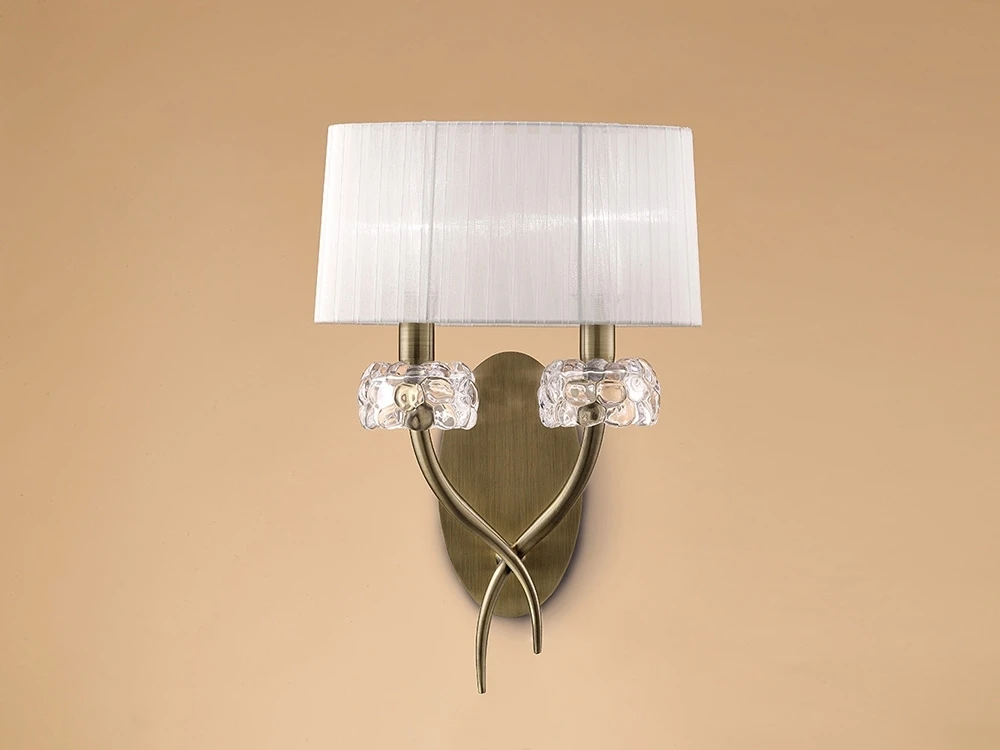 Wall Lamp Switched 2 Light E14 Antique Brass with Cream Shade | Washington Lighting and Interiors Wall Lamp Switched 2 Light E14 Antique Brass with Cream Shade | Washington Lighting and Interiors