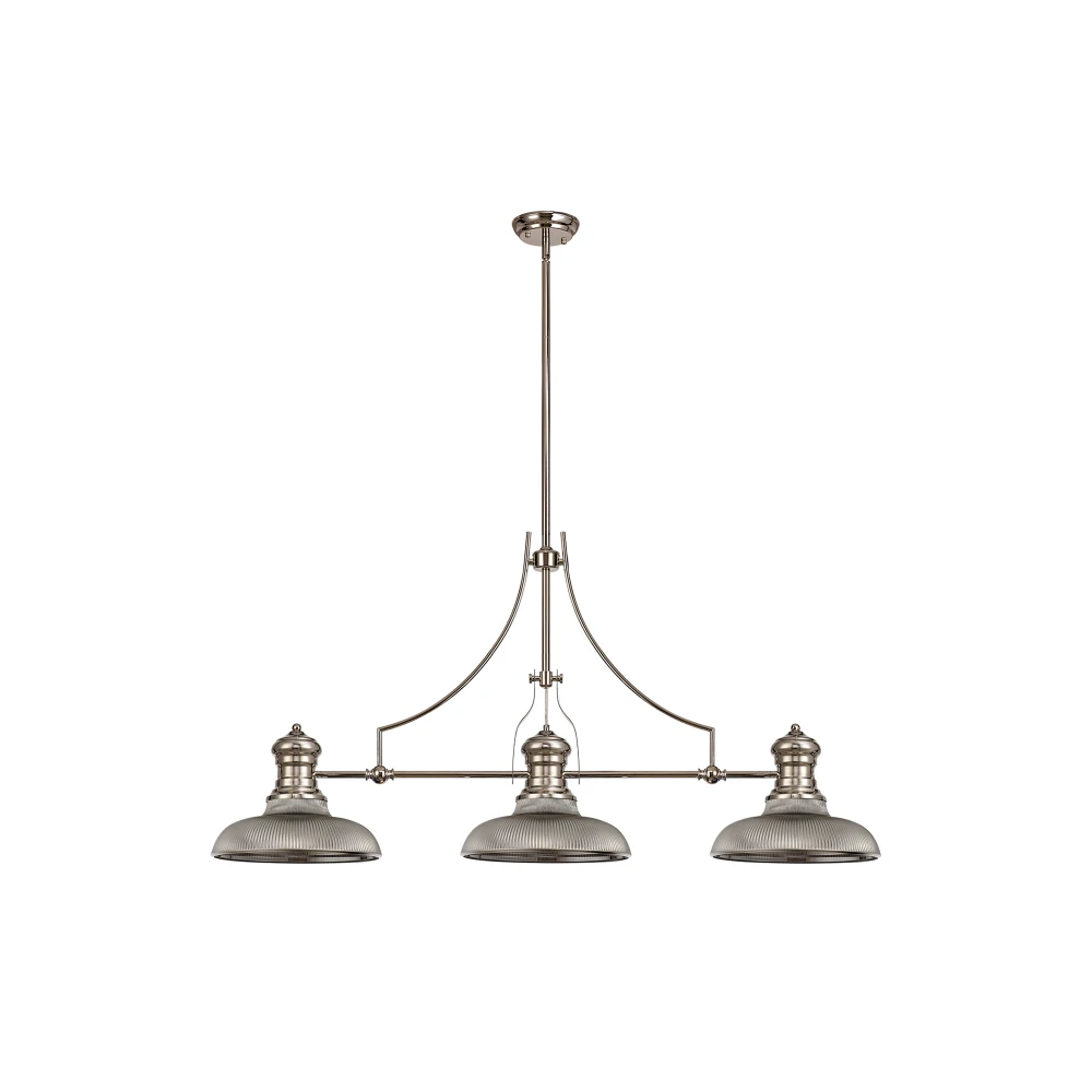 Lovat 3 Light Linear Pendant E27 with 30cm Round Glass Shade Polished Nickel Smoked | Washington Lighting and Interiors Lovat 3 Light Linear Pendant E27 with 30cm Round Glass Shade Polished Nickel Smoked | Washington Lighting and Interiors