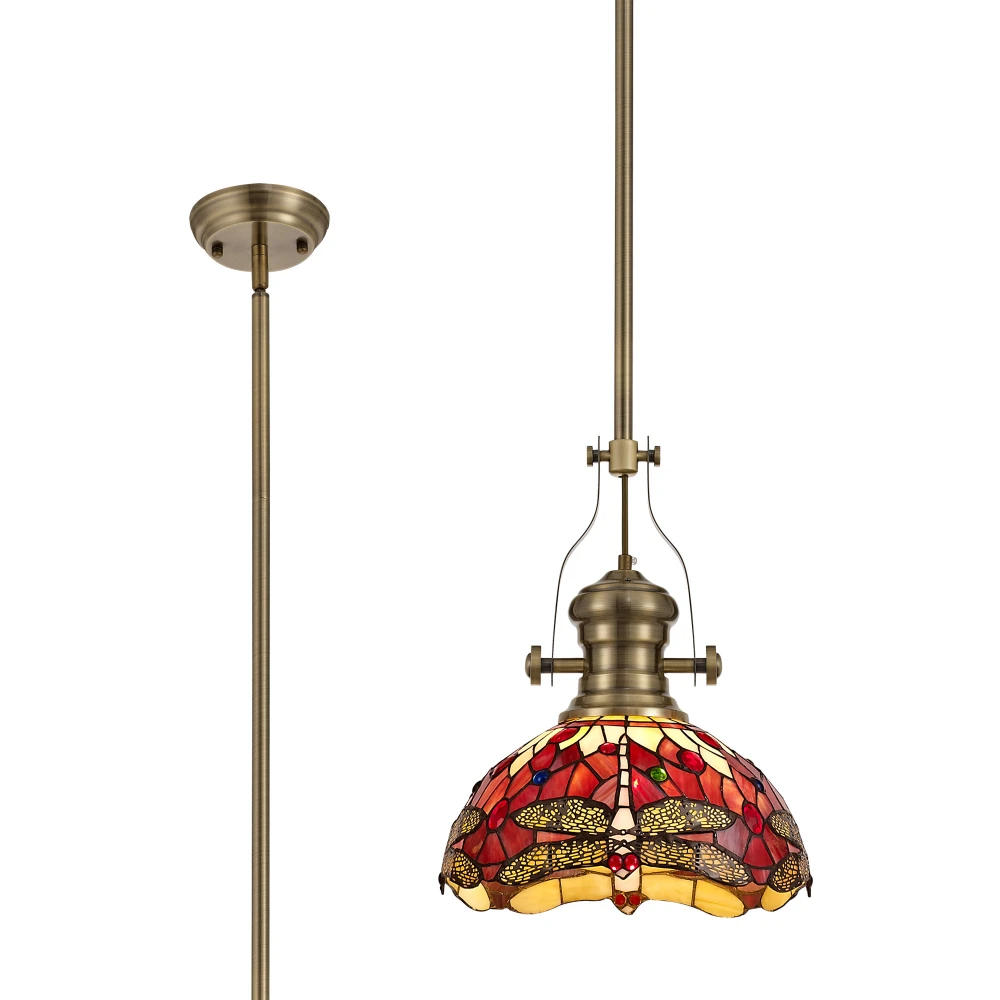 Lovathillview 1 Light Pendant E27 with 30cm Tiffany Shade Antique Brasspurplepinkcrystal | Washington Lighting and Interiors Lovathillview 1 Light Pendant E27 with 30cm Tiffany Shade Antique Brasspurplepinkcrystal | Washington Lighting and Interiors