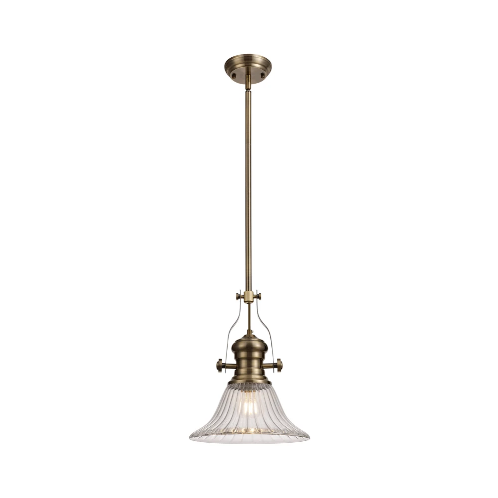 Lovat 1 Light Pendant E27 with 30cm Bell Glass Shade Antique Brassclear | Washington Lighting and Interiors Lovat 1 Light Pendant E27 with 30cm Bell Glass Shade Antique Brassclear | Washington Lighting and Interiors
