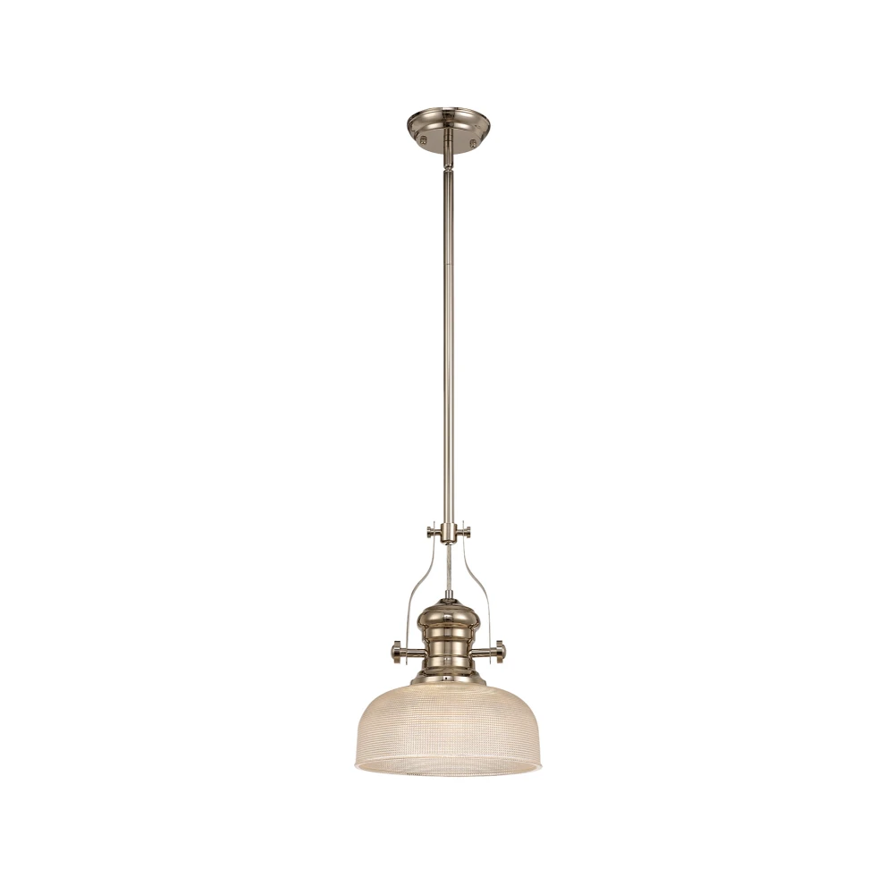 Lovat 1 Light Pendant E27 with 265cm Prismatic Glass Shade Polished Nickelclear | Washington Lighting and Interiors Lovat 1 Light Pendant E27 with 265cm Prismatic Glass Shade Polished Nickelclear | Washington Lighting and Interiors
