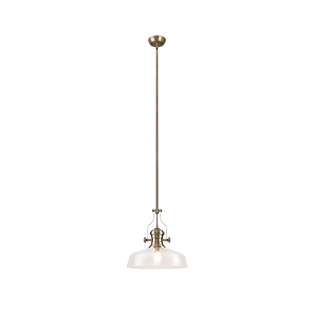 Lovat Pendant with 38cm Flat Round Shade 1 X E27 Antique Brassclear Glass | Washington Lighting and Interiors Lovat Pendant with 38cm Flat Round Shade 1 X E27 Antique Brassclear Glass | Washington Lighting and Interiors