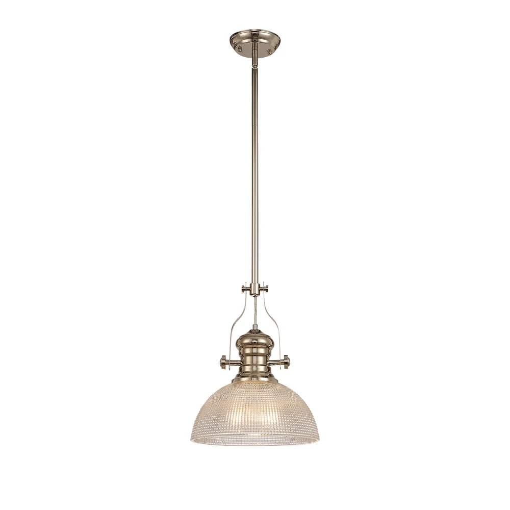 Lovat 1 Light Pendant E27 with 30cm Prismatic Glass Shade Polished Nickelclear | Washington Lighting and Interiors Lovat 1 Light Pendant E27 with 30cm Prismatic Glass Shade Polished Nickelclear | Washington Lighting and Interiors