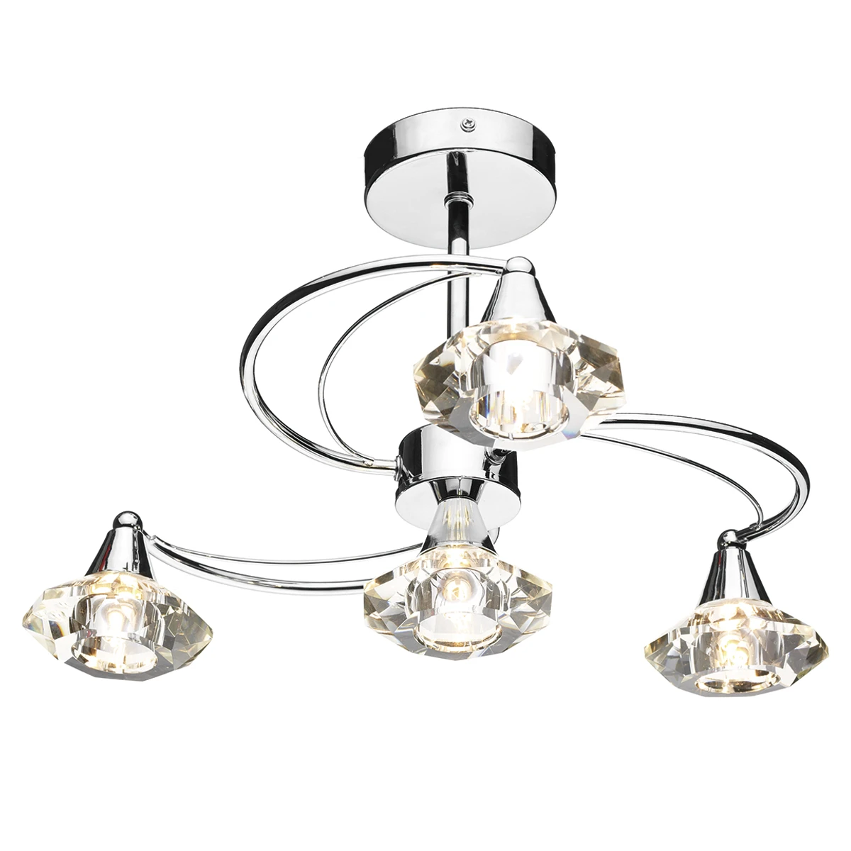 Modern 4 Arm Semi-flush Ceiling Light with Cut Crystal Glass | Washington Lighting and Interiors Modern 4 Arm Semi flush Ceiling Light with Cut Crystal Glass | Washington Lighting and Interiors
