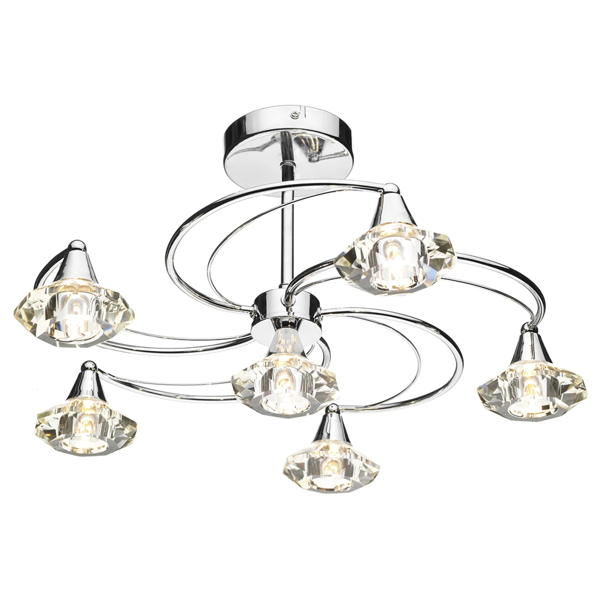 Modern 6 Arm Semi-flush Ceiling Light with Cut Crystal Glass | Washington Lighting and Interiors Modern 6 Arm Semi flush Ceiling Light with Cut Crystal Glass | Washington Lighting and Interiors