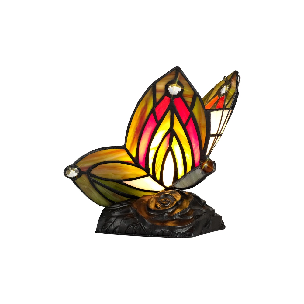 Malpass Tiffany Butterfly Table Lamp 1 X E14 Black Base with Greenred Glass with Clear Crystal | Washington Lighting and Interiors Malpass Tiffany Butterfly Table Lamp 1 X E14 Black Base with Greenred Glass with Clear Crystal | Washington Lighting and Interiors