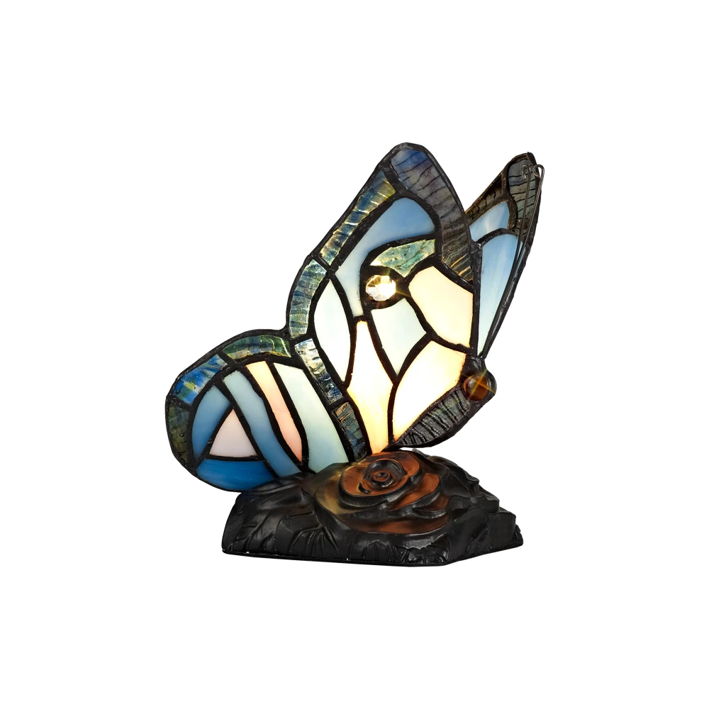 Malpass Tiffany Butterfly Table Lamp 1 X E14 Black Base with Bluepink Glass with Clear Crystal | Washington Lighting and Interiors Malpass Tiffany Butterfly Table Lamp 1 X E14 Black Base with Bluepink Glass with Clear Crystal | Washington Lighting and Interiors
