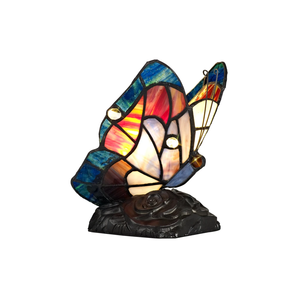 Malpass Tiffany Butterfly Table Lamp 1 X E14 Black Base with Bluebrown Glass with Clear Crystal | Washington Lighting and Interiors Malpass Tiffany Butterfly Table Lamp 1 X E14 Black Base with Bluebrown Glass with Clear Crystal | Washington Lighting and Interiors