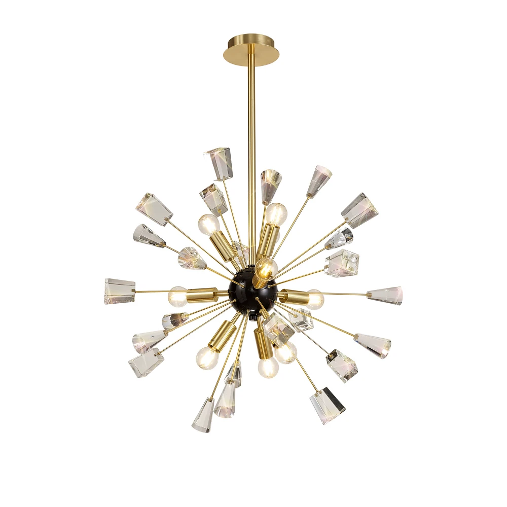 Neptune Pendant Sputnik 9 Light E14 Brushed Gold & Gloss Blackcrystal | Washington Lighting and Interiors Neptune Pendant Sputnik 9 Light E14 Brushed Gold & Gloss Blackcrystal | Washington Lighting and Interiors