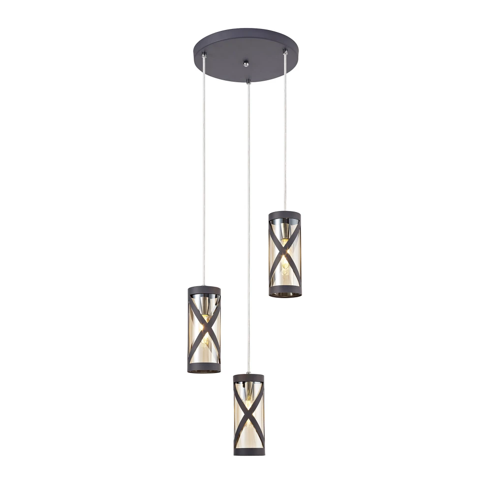 Norman 3 Light Round Pendant E14 Matt Greypolished Chromecognac | Washington Lighting and Interiors Norman 3 Light Round Pendant E14 Matt Greypolished Chromecognac | Washington Lighting and Interiors