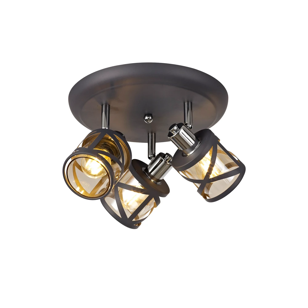 Norman 3 Light Round Spotlight E14 Matt Greypolished Chromecognac | Washington Lighting and Interiors Norman 3 Light Round Spotlight E14 Matt Greypolished Chromecognac | Washington Lighting and Interiors