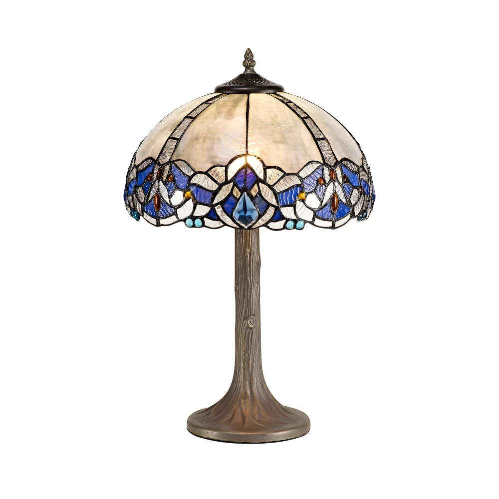 Ottawa 1 Light Tree Like Table Lamp E27 with 30cm Tiffany Shade Blueclear Crystalaged Antique Brass | Washington Lighting and Interiors Ottawa 1 Light Tree Like Table Lamp E27 with 30cm Tiffany Shade Blueclear Crystalaged Antique Brass | Washington Lighting and Interiors