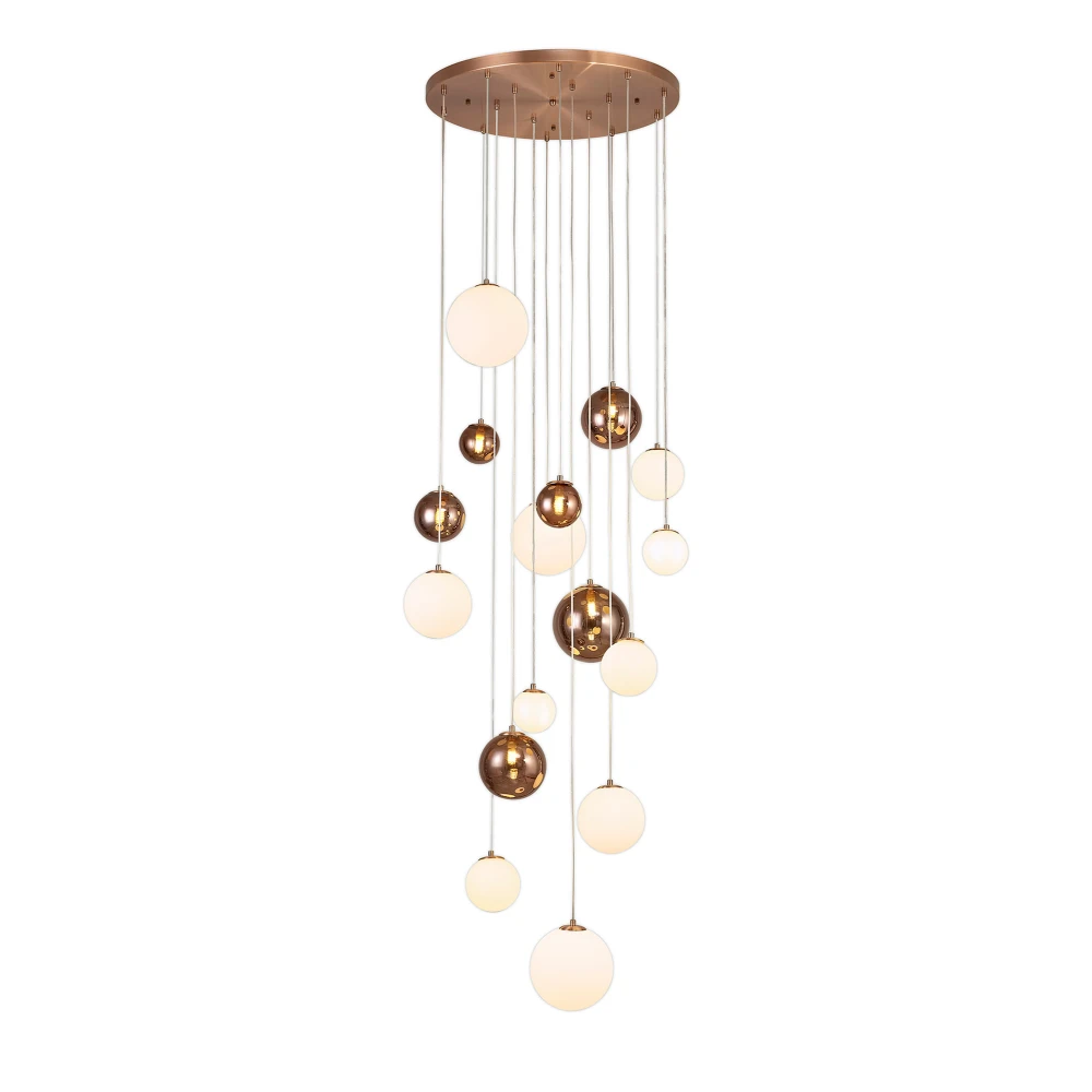 Ramsay Pendant 16 X G9 Antique Copperopal & Copper Glass | Washington Lighting and Interiors Ramsay Pendant 16 X G9 Antique Copperopal & Copper Glass | Washington Lighting and Interiors