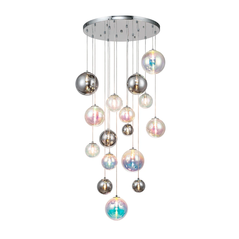 Ramsay Pendant 16 X G9 Polished Chromeiridescent Glass | Washington Lighting and Interiors Ramsay Pendant 16 X G9 Polished Chromeiridescent Glass | Washington Lighting and Interiors