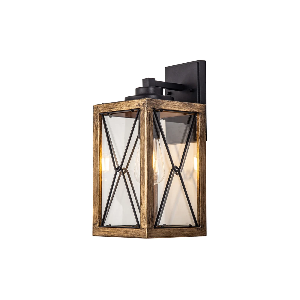 Redwood Large Wall Lamp 1 X E27 Wood Effect & Blackclear Glass Ip54 2yrs Warranty | Washington Lighting and Interiors Redwood Large Wall Lamp 1 X E27 Wood Effect & Blackclear Glass Ip54 2yrs Warranty | Washington Lighting and Interiors