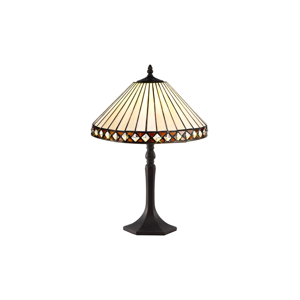 Tanner 1 Light Octagonal Table Lamp E27 with 30cm Tiffany Shade Ambercreamcrystalaged Antique Brass | Washington Lighting and Interiors Tanner 1 Light Octagonal Table Lamp E27 with 30cm Tiffany Shade Ambercreamcrystalaged Antique Brass | Washington Lighting and Interiors
