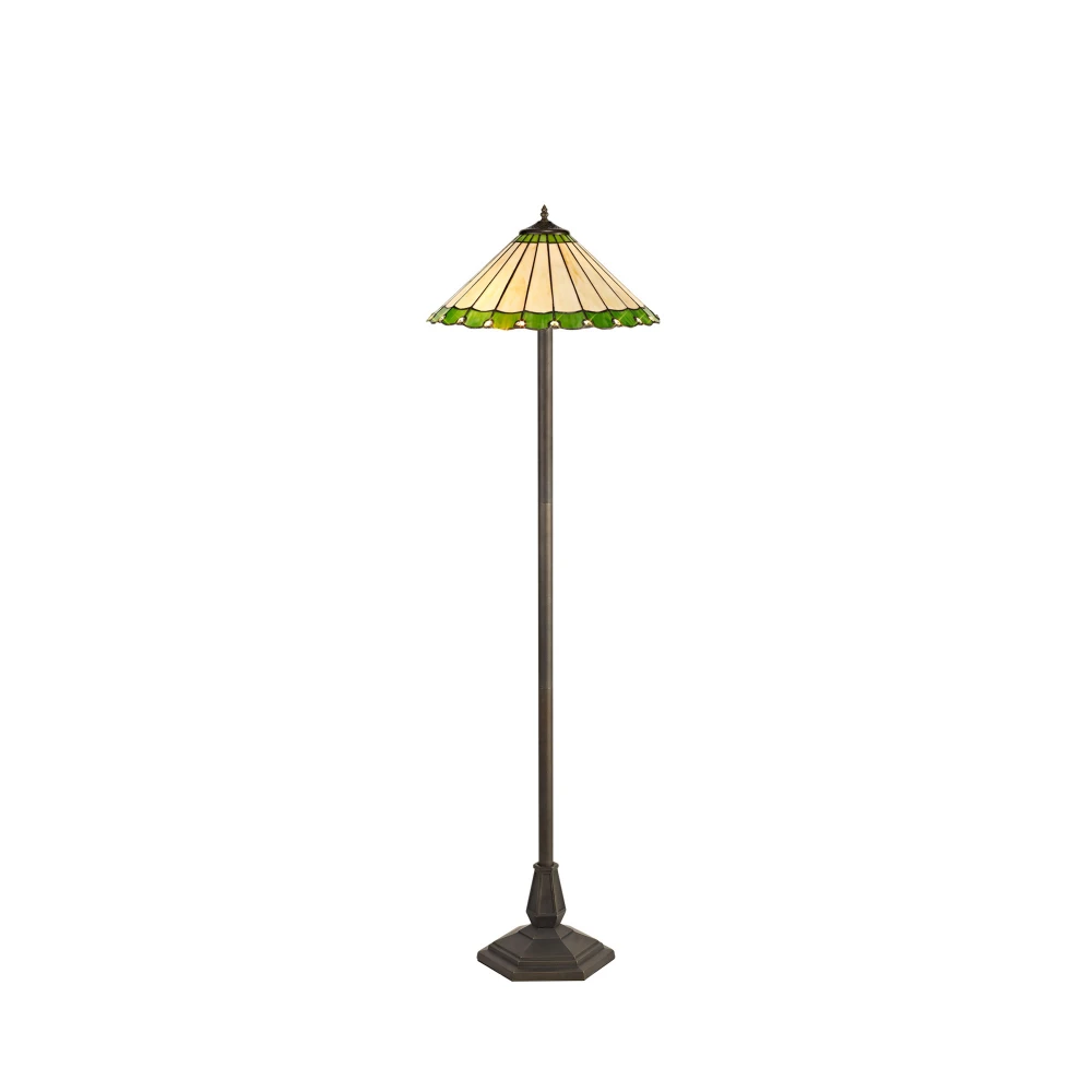 Uplands 2 Light Octagonal Floor Lamp E27 with 40cm Tiffany Shade Greencreamcrystalaged Antique Brass | Washington Lighting and Interiors Uplands 2 Light Octagonal Floor Lamp E27 with 40cm Tiffany Shade Greencreamcrystalaged Antique Brass | Washington Lighting and Interiors