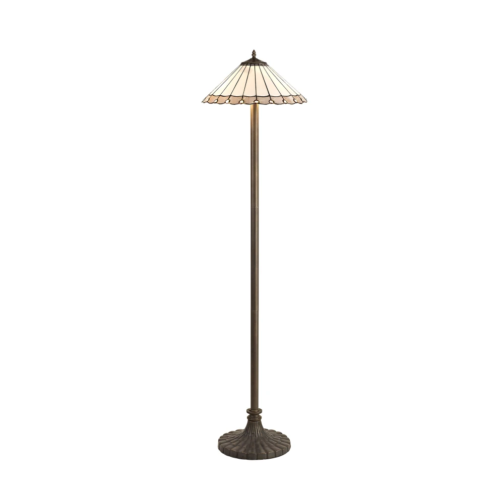 Uplands 2 Light Stepped Design Floor Lamp E27 with 40cm Tiffany Shade Greycreamcrystalaged Antique Brass | Washington Lighting and Interiors Uplands 2 Light Stepped Design Floor Lamp E27 with 40cm Tiffany Shade Greycreamcrystalaged Antique Brass | Washington Lighting and Interiors