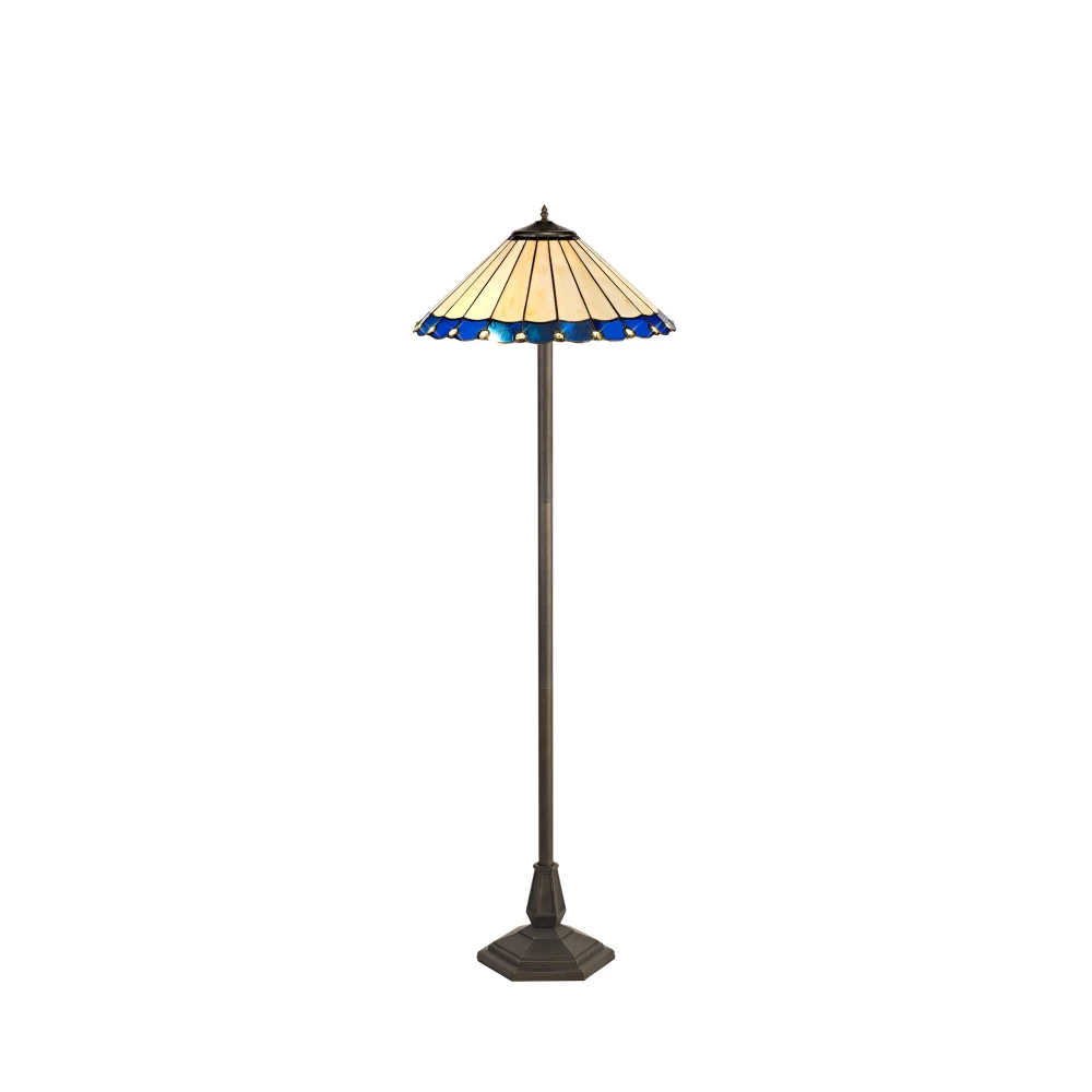 Uplands 2 Light Octagonal Floor Lamp E27 with 40cm Tiffany Shade Bluecreamcrystalaged Antique Brass | Washington Lighting and Interiors Uplands 2 Light Octagonal Floor Lamp E27 with 40cm Tiffany Shade Bluecreamcrystalaged Antique Brass | Washington Lighting and Interiors